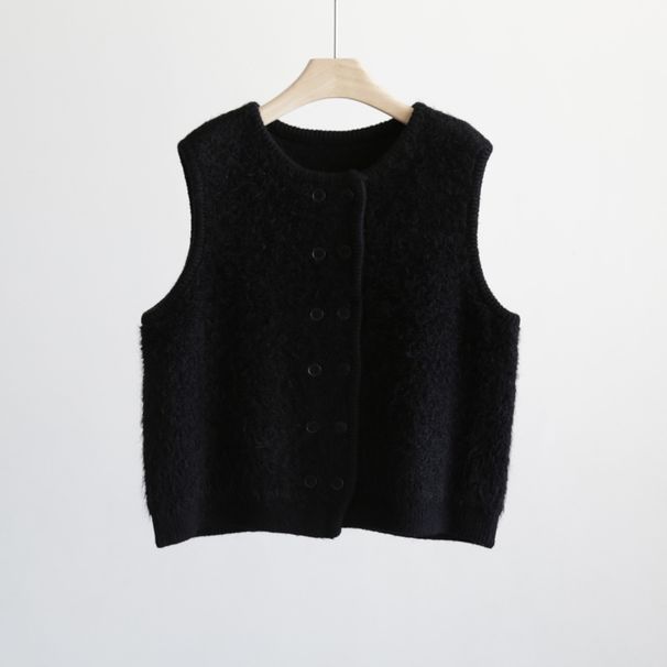 Globelle Globelle Autumn Winter Thickened Long Plush Round Neck Knitted Vest Loose Chic Korean Style Outerwear_voghion.com