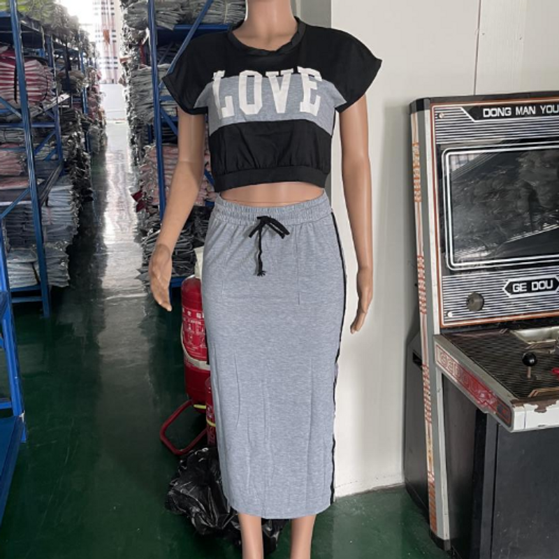 Women's Fashion Printed Top Casual Lace-up Split Half Skirt Suit_voghion.com