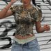 Women's Clothing New Retro Camouflage Branch Pattern Casual Round Neck Short Sleeve_voghion.com