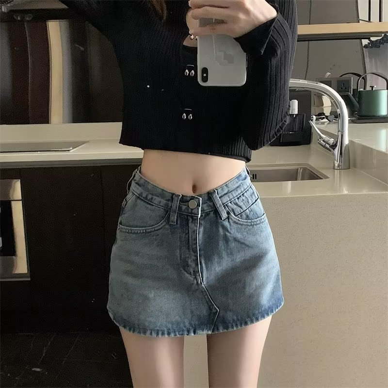Jupe en jean pour femme, nouveau style de printemps, jupe trapèze taille haute couvrant les hanches, jupe short slim_voghion.com