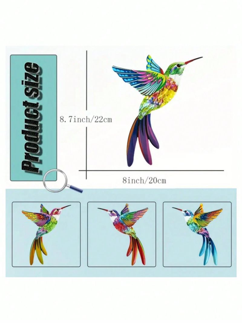 Set di 4 pezzi di decorazioni da parete in ferro 3D a forma di colibrì, decorazioni da giardino in metallo vivaci e colorate per cortili esterni, deco Maison_voghion.com