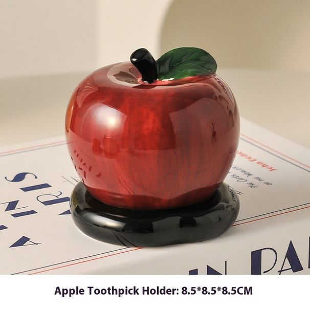 Seramik Meyve Şeklinde Kürdanlık Seti - Kürdanlar, Pamuklu Çubuklar ve Diş İpleri İçin Sevimli Elma ve Armut Düzenleyiciler_voghion.com