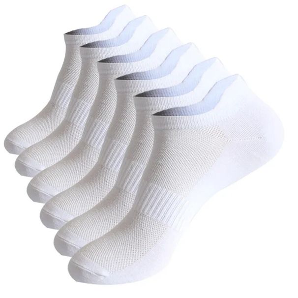 6 Pairs Men New Plus Size Sports Ear Mesh Spot Student Running Solid Color Cotton Boat Ankle Socks_voghion.com