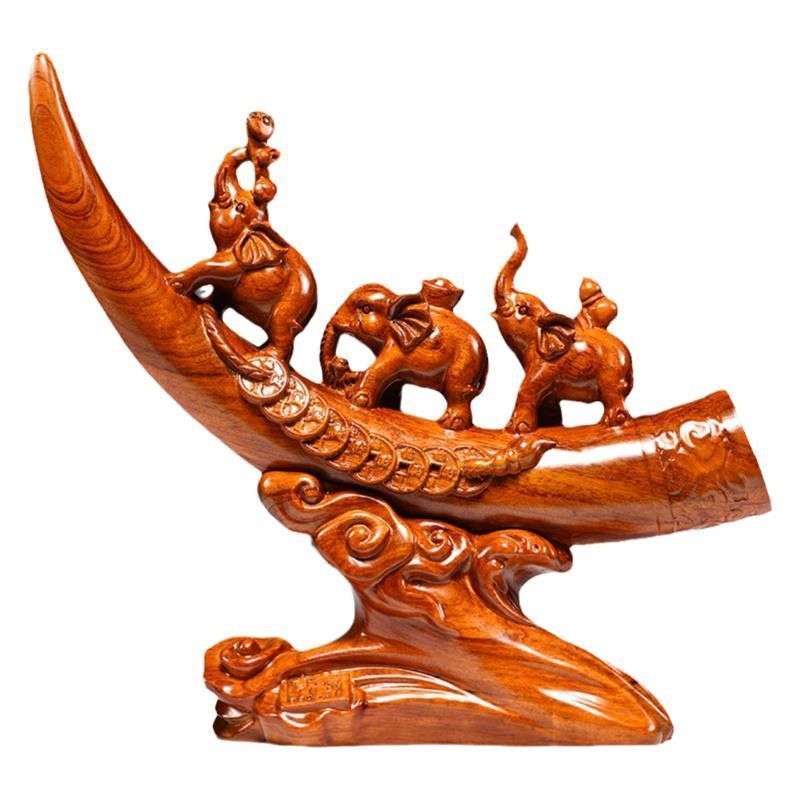 Rosewood Carved Small Ivory Ornament Solid Wood Lucky Elephant Home Office Decoration Living Room Gift Craft_voghion.com