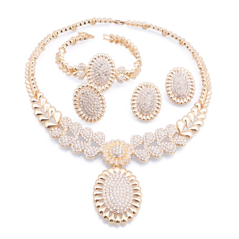 Dubai Women's Gold Color Crystal Jewelry Set Large oval Pendant Necklace Earrings Bracelet Ring Elegant Sets _voghion.com