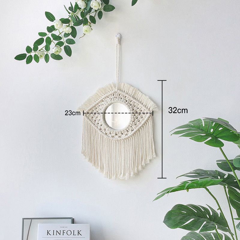 Decoración de espejo nórdico original ins, estilo bohemio, tejido hecho a mano, hilo de algodón, cuentas de madera, tapiz, espejo, dormitorio, gran oferta_voghion.com