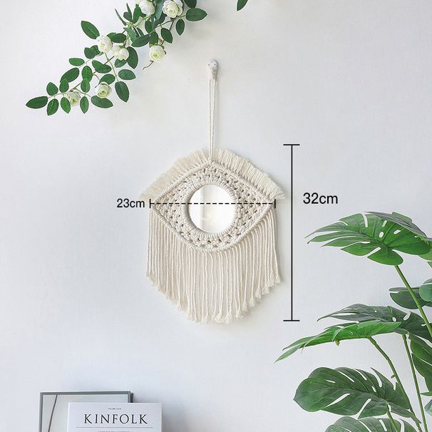 Decoración de espejo nórdico original ins, estilo bohemio, tejido hecho a mano, hilo de algodón, cuentas de madera, tapiz, espejo, dormitorio, gran oferta_voghion.com