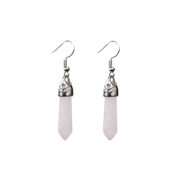 Orecchini in pietra di cristallo, orecchini pendenti a colonna esagonale_voghion.com