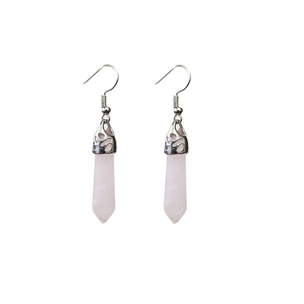 Orecchini in pietra di cristallo, orecchini pendenti a colonna esagonale_voghion.com