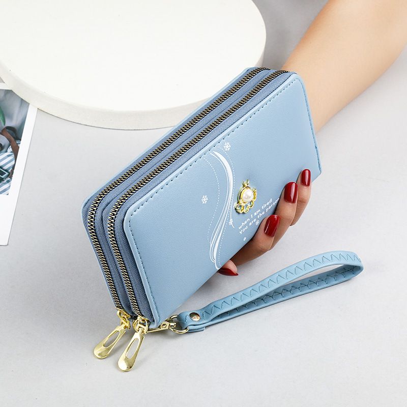 Women's Wallet Card Cases Double Layer Zipper Long Wallet Women Large Capacity Wrist Clutch Pearl Print Mobile Phone Bag_voghion.com