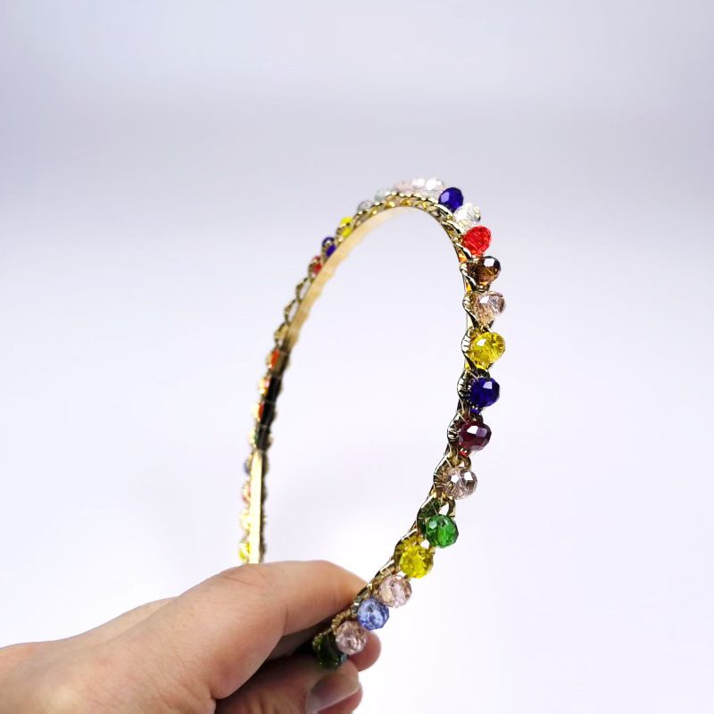 Buntes, unregelmäßiges Kristall-Stirnband, 2025 neuer Vintage-Haarreif mit Legierungskette, handgewebtes Styling-Haar-Accessoire für Frauen_voghion.com