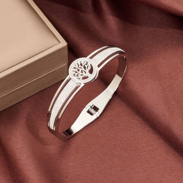Best-selling High-end Diamond-studded Hollow-out Tree-of-life For Women Stainless Steel Non-fading Bracelet Jewelry_voghion.com