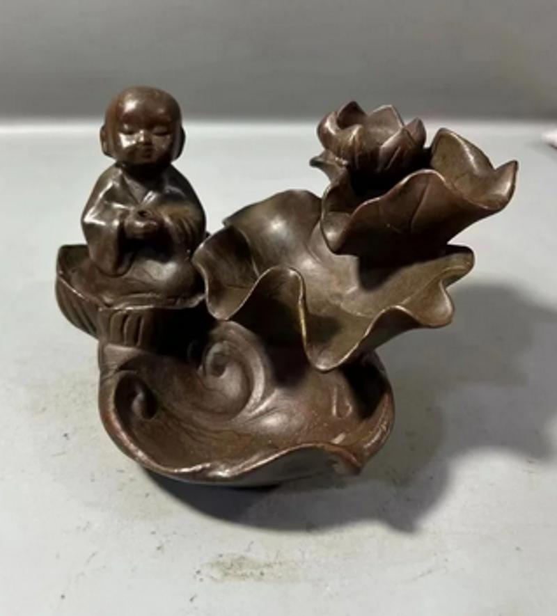 Retro Chinese Lotus Little Monk Incense Holder Zen Tea Ceremony Monk Backflow Fragrant Tea Case Aromatherapy Decoration Decorati_voghion.com