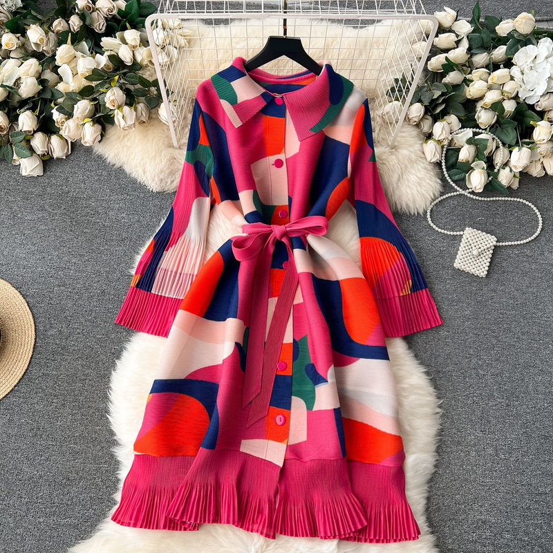 Rochie de vară pentru femei, cu imprimeu plisat, de înaltă calitate, lejeră, casual, cu talie medie, cu imprimeu, rochie de seară_voghion.com