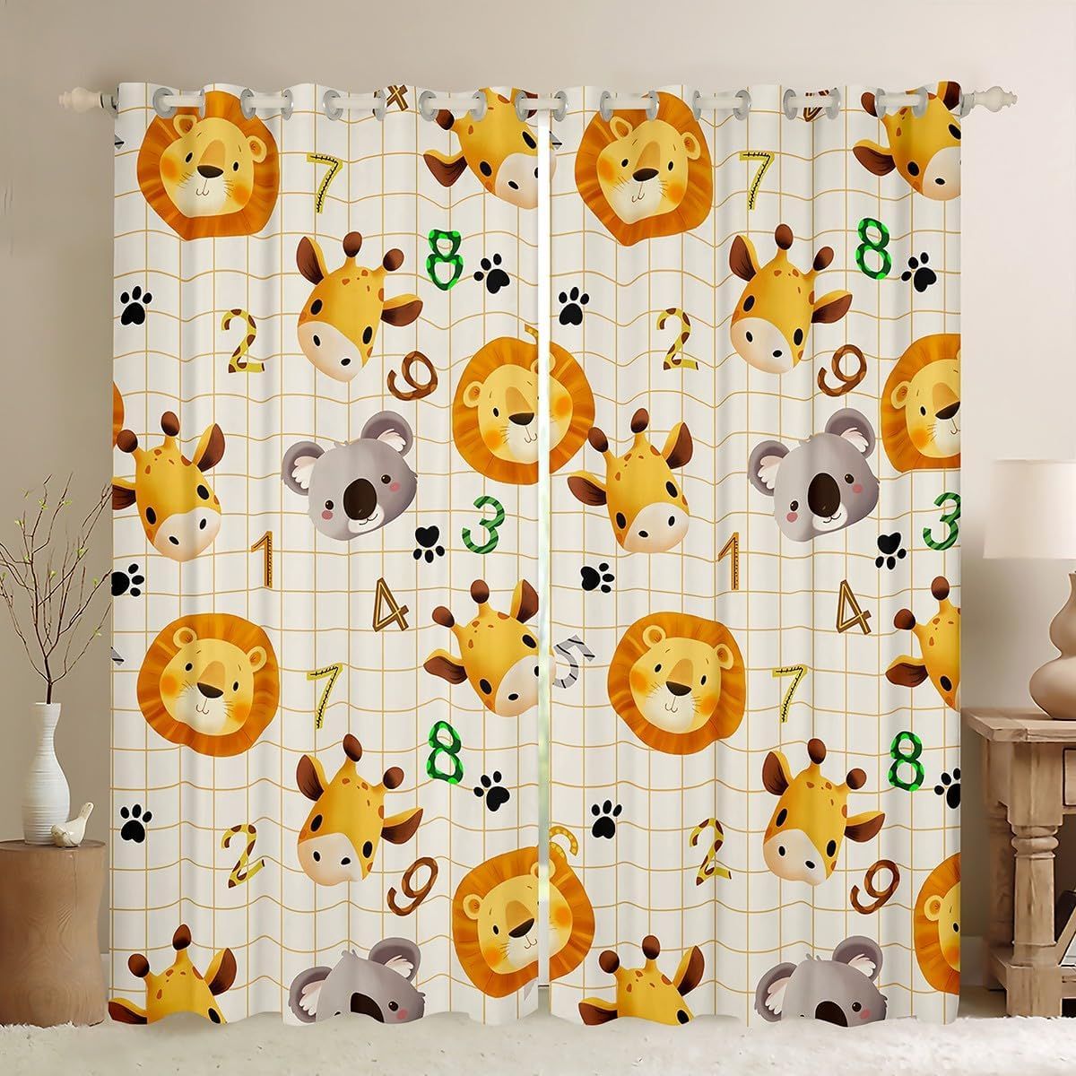 Verdunkelungsvorhänge mit Zootieren, Giraffen-Tiervorhänge für Schlafzimmer, Wohnzimmer, Wildtiere, Verdunkelungsvorhänge für Damen und Herren, Afrika, Safari, Fensterbehandlungen_voghion.com