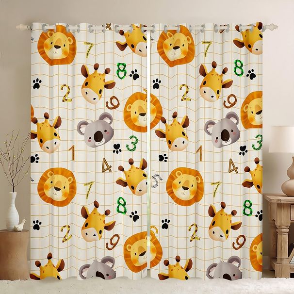 Verdunkelungsvorhänge mit Zootieren, Giraffen-Tiervorhänge für Schlafzimmer, Wohnzimmer, Wildtiere, Verdunkelungsvorhänge für Damen und Herren, Afrika, Safari, Fensterbehandlungen_voghion.com