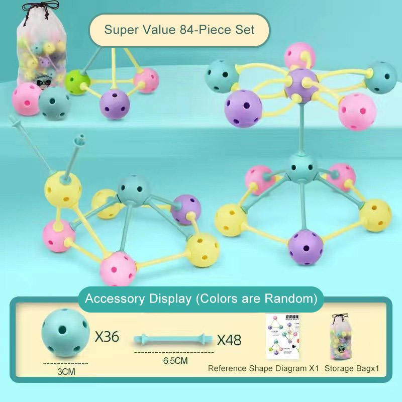 Kinderen zetten ballen in elkaar, zetten blokken en kralen in elkaar, driedimensionale geometrie, leermiddelen, puzzel, mozaïek, kralen speelgoed_voghion.com