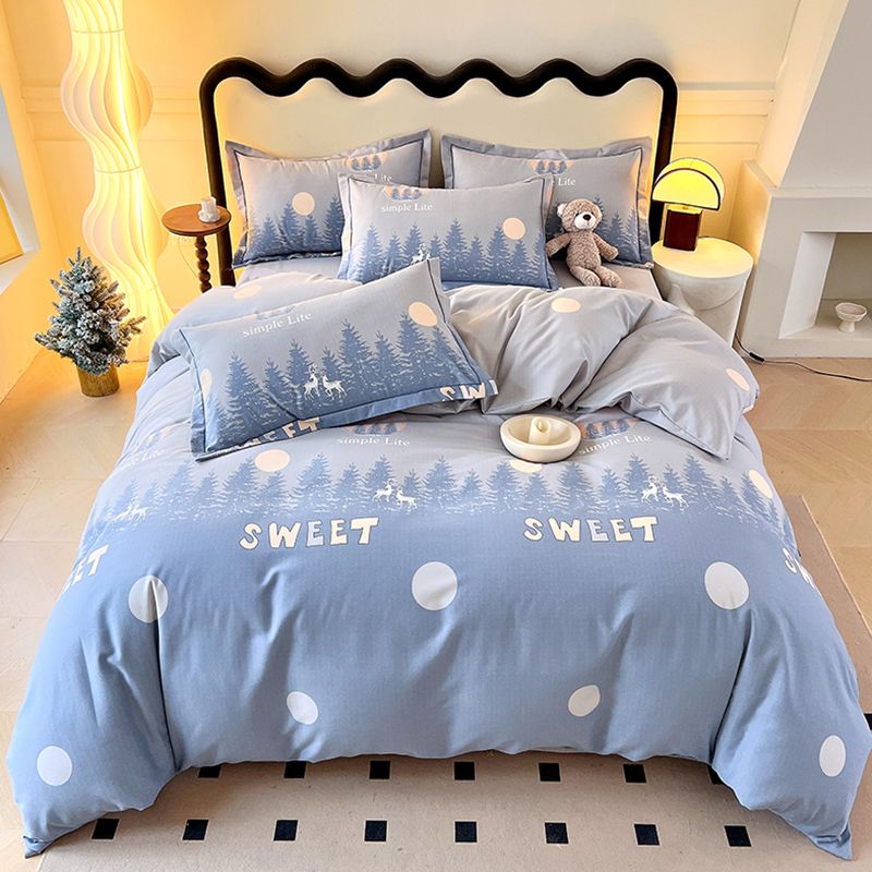 Parure de lit haut de gamme quatre pièces, épaisse et entièrement brossée, 100 % pur coton, housse de couette, printemps et automne, quatre saisons_voghion.com