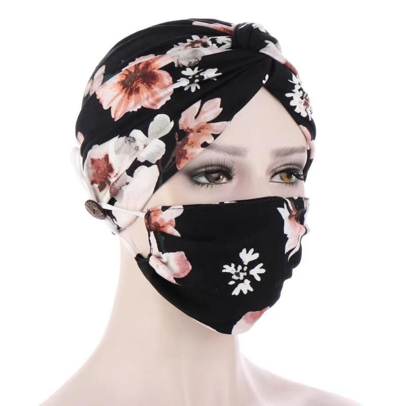 Conjunto de máscara com capuz torcido, botão anti-estrangulamento, turbante muçulmano, chapéu em estoque_voghion.com