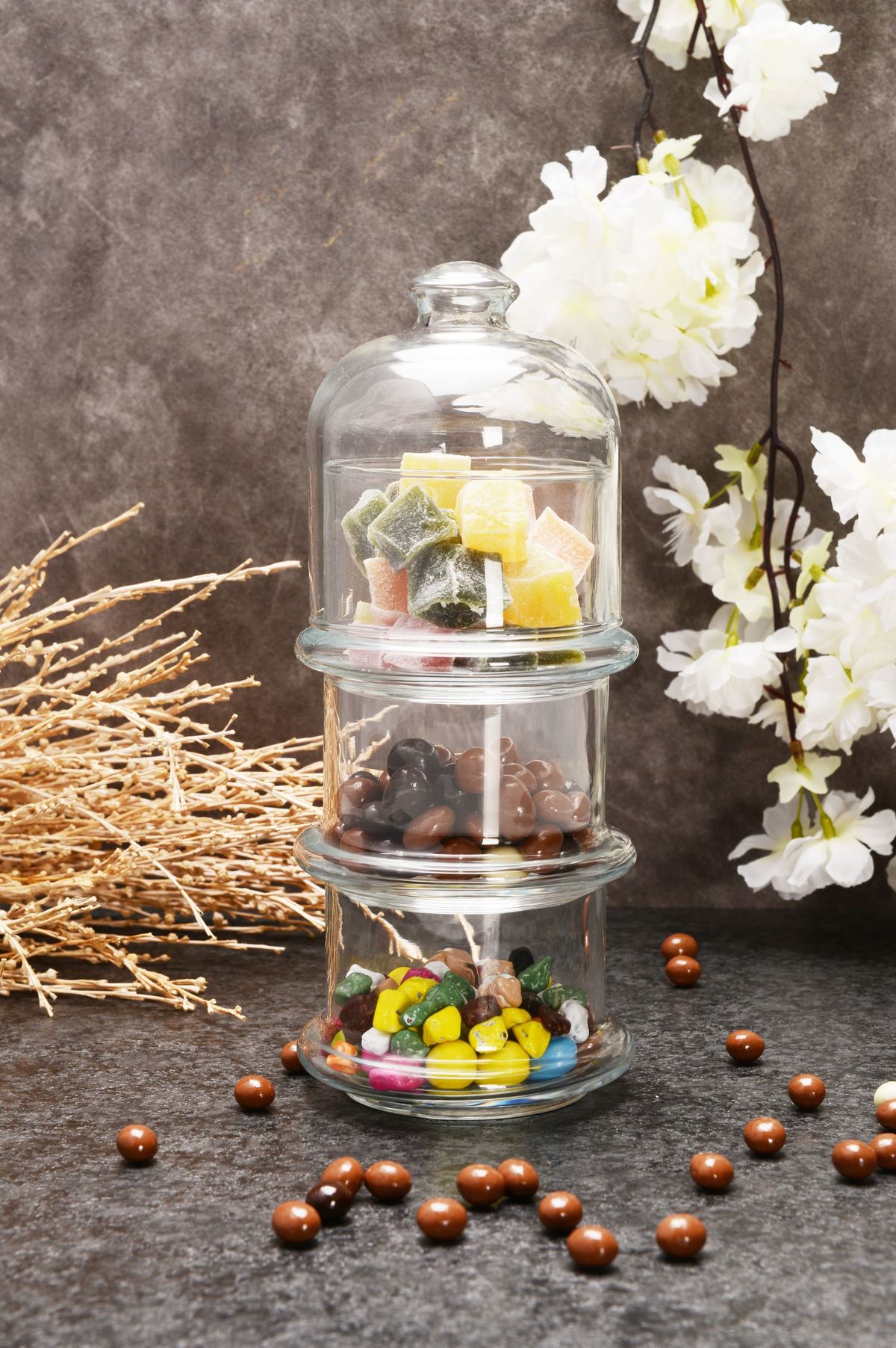 Paşabahçe Small Size 96986 Villa Patisserie, 3-Layer Dragee Dispenser - 21x8 cm_voghion.com