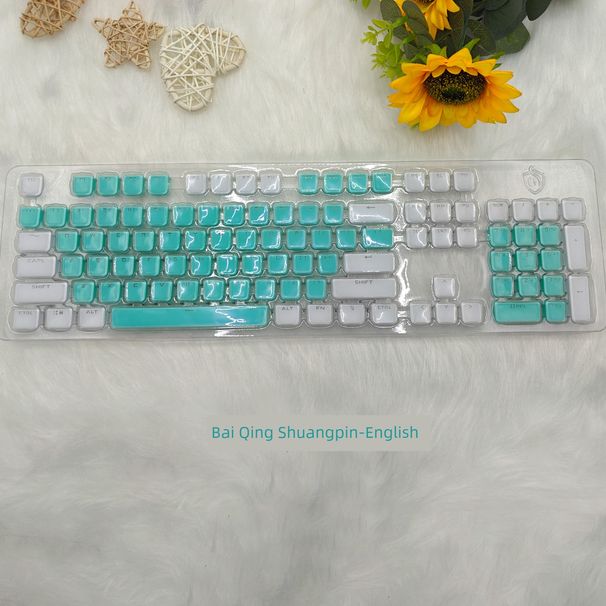 Klawiatura mechaniczna z kryształkami lodu, przezroczysta, zamknięta, dwukolorowa, z fioletowym, jasnym grawerunkiem laserowym Hine_voghion.com