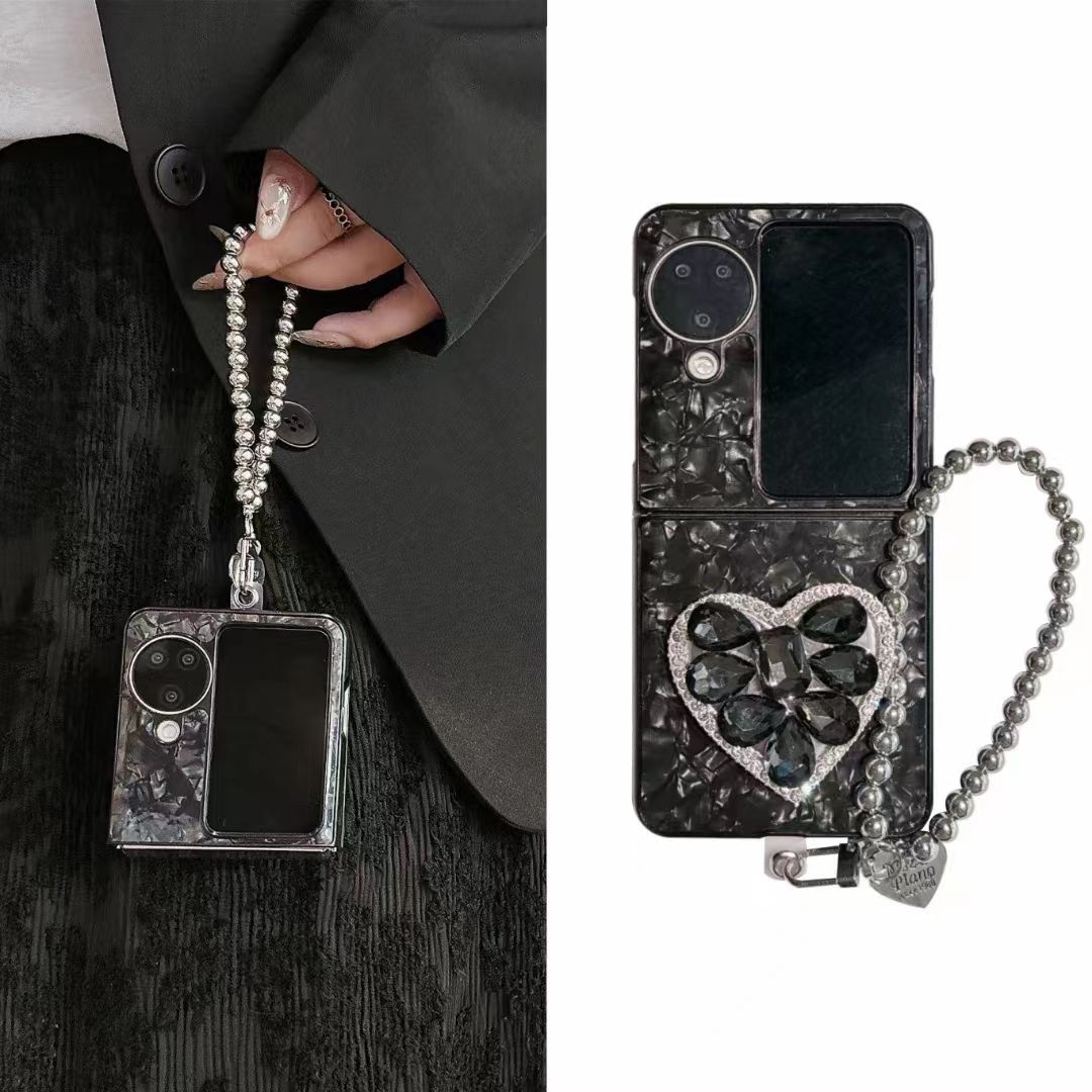 Per Oppo Find N2 N3 Flip Custodia per telefono con catena da polso e supporto in cristallo con pietra di diamante e cuore_voghion.com