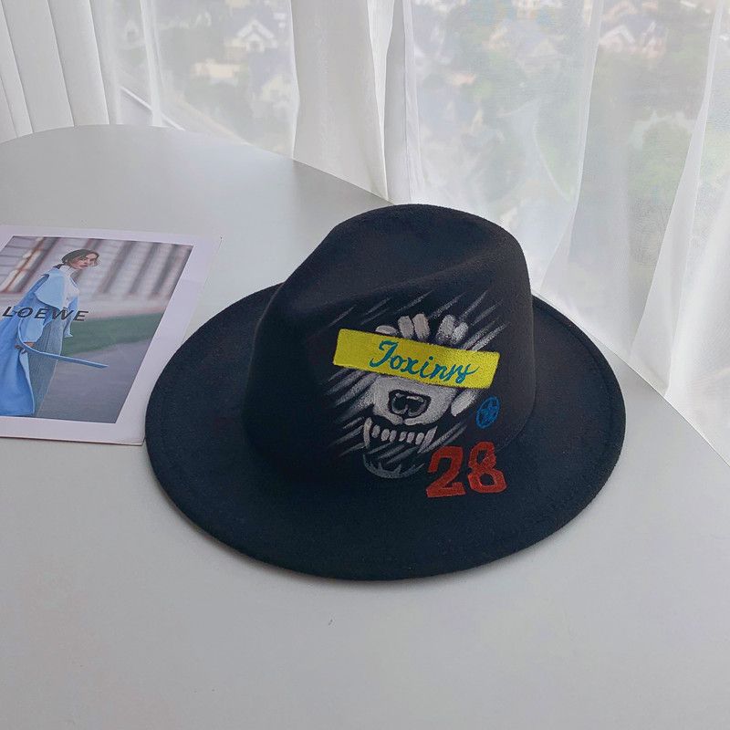 Original hand-painted Top hat men's fedora Painted sun hat Jazz hat men's woolen hat_voghion.com