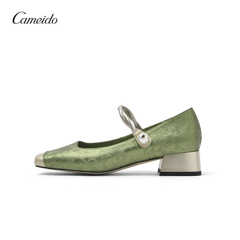 cameido Yeşil Çin tarzı Alçak topuklu tek ayakkabı İlkbahar ve Yaz için_voghion.com