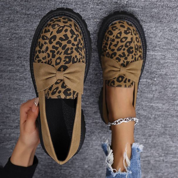 Shoes Leopard Print Shoes Retro All Match Deep Mouth Lace Up Thick Soled Casual Shoes_voghion.com