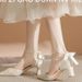 French High Pointed Pearl Buckle Bow 2025 Summer New Thick Heels Single Shoes Hollow Sandals Women's_voghion.com