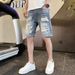 Men's Clothing Denim Shorts Summer Thin Loose Trendy Breeches Ripped Casual Five Point Mid Length Pants_voghion.com
