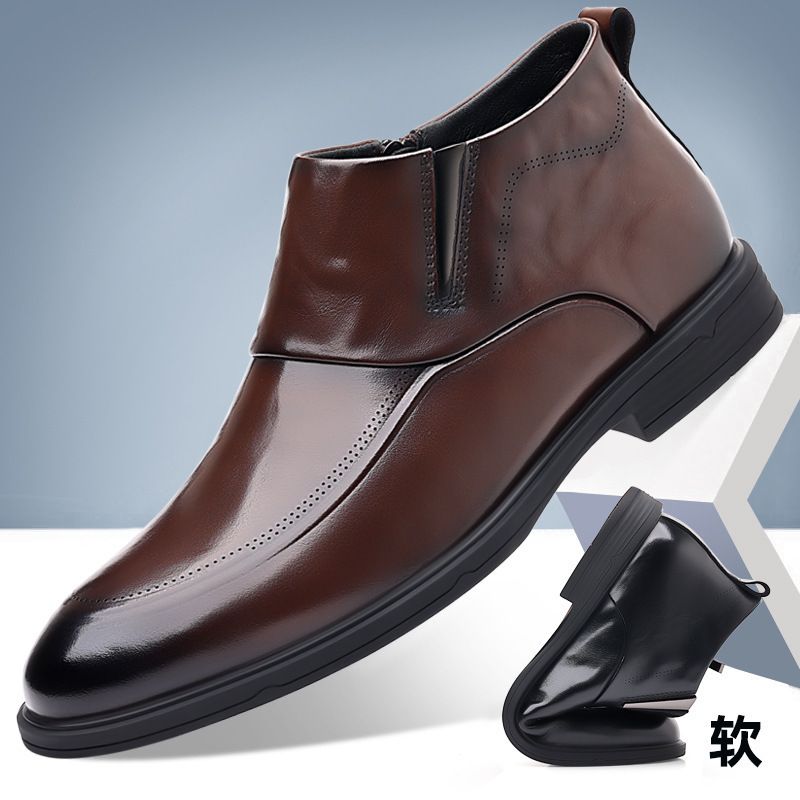 Braune Business-Schuhe für Herren, neue formelle Freizeitschuhe für Herren im Frühjahr, kurze Lederstiefel mit seitlichem Reißverschluss und mittlerer Spitze_voghion.com