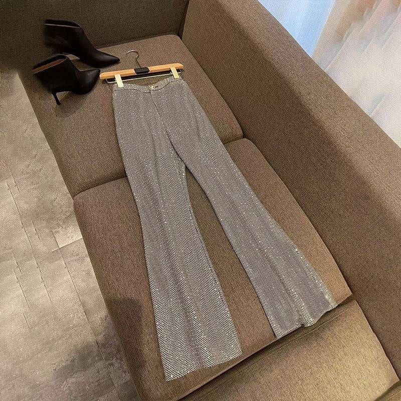 Women's Clothing large size plaid color matching suit women's spring new style temperament slim high waist flared pants_voghion.com