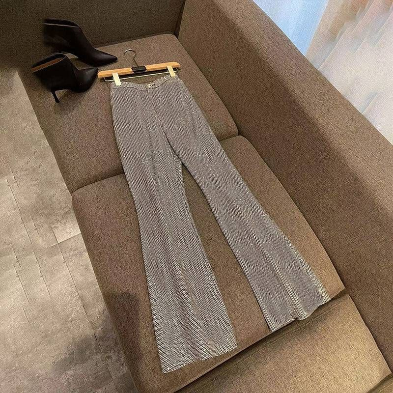 Damenbekleidung große Größe karierte farbecht passende Anzug Damen Frühjahr neue Stil Temperament schlanke hohe Taille ausgestellte Hosen_voghion.com