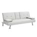 Sofa Bed With Armrest Two Holders WOOD FRAME, STAINLESS LEG, FUTON WHITE PVC_voghion.com
