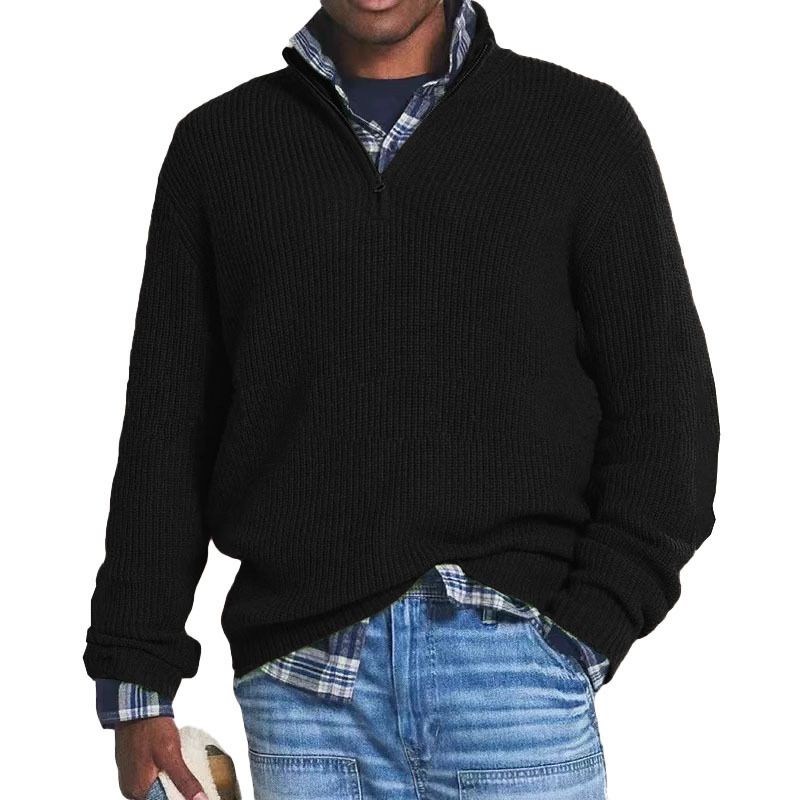 Maglione da uomo con collo alto e cerniera – Pullover casual caldo in misto lana (grigio/nero/marrone, taglie dalla S alla 5XL)_voghion.com