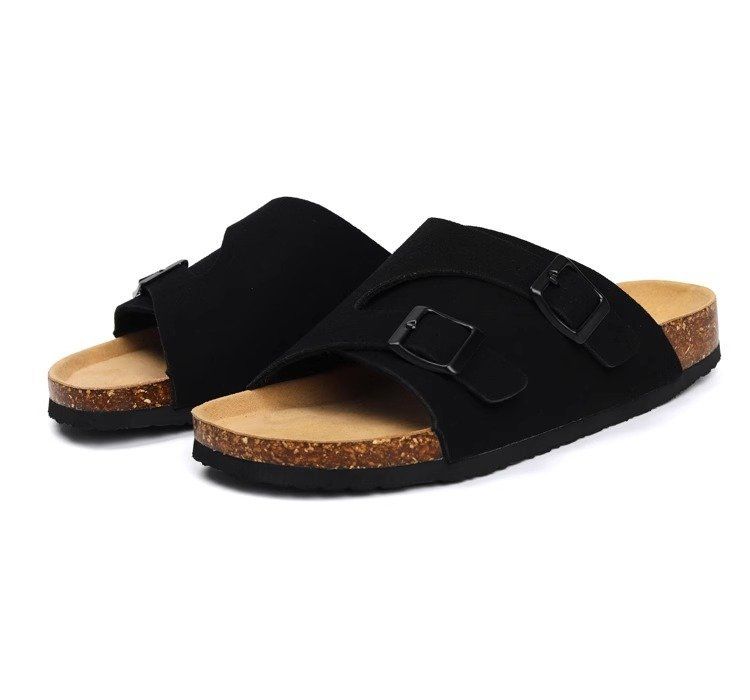 Women's Summer Cork Sandals - Unisex Adjustable Buckle Slides With Suede Leather (Comfortable Flat Beach Shoes For Men & Women)_voghion.com