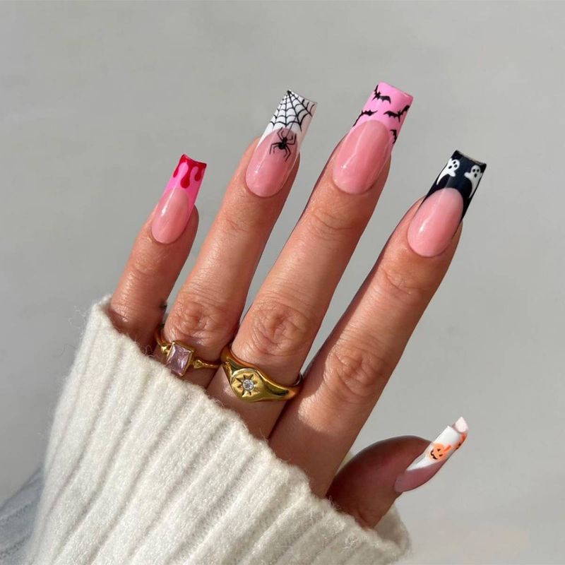 24 pieces of rectangular hot styling dark series heart-shaped flame nail art suitable for Halloween detachable wearable nails_voghion.com