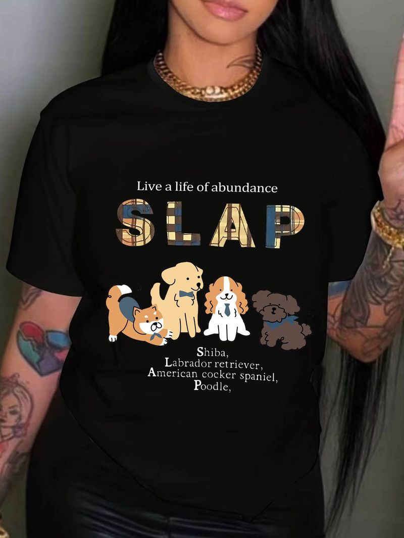 Neues Top Damen Casual Plus Size Casual Short T-Shirt, süßes Rundhalsshirt mit Hundegrafikdruck, bequemes und atmungsaktives trendiges T-Shirt_voghion.com