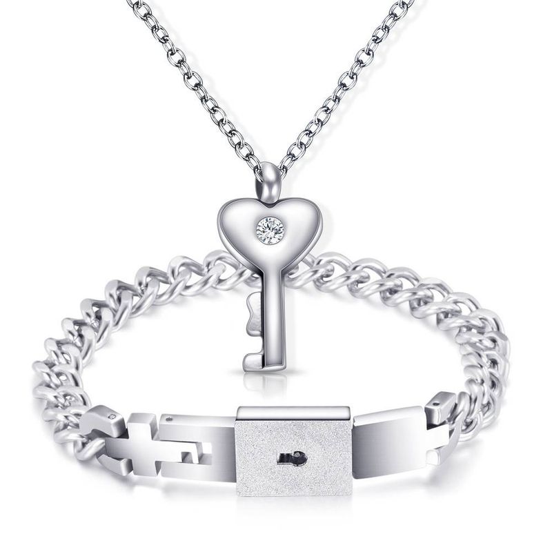 Pulseira e colar Triumph Couple Love Lock, joias femininas, aço titânio, moda terno_voghion.com