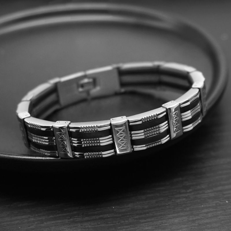 Bracelet minimaliste punk hip-hop tendance pour homme, style moto coréen, titane, acier inoxydable, silicone_voghion.com