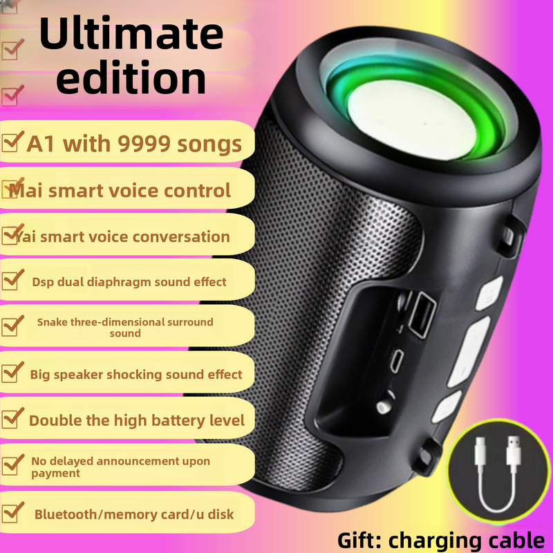 Altavoz inalámbrico pequeño con Bluetooth y control de voz inteligente, subwoofer de gran volumen para ordenador, para exteriores y hogar, de alta calidad_voghion.com