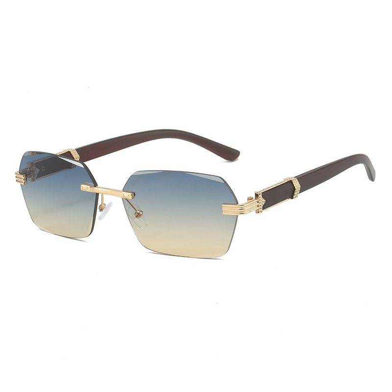 Brand Designer Diamond Cut Rimless Women Wood Color Frame Small Rectangle Men Sunglasses with Custom_voghion.com