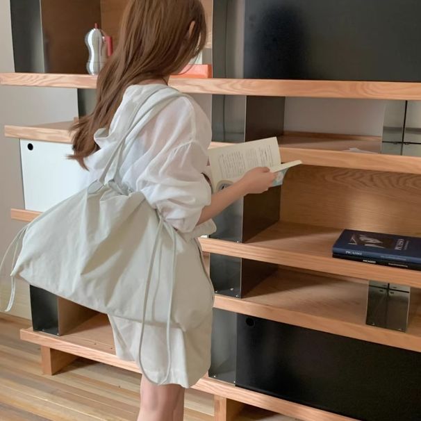 Borsa a tracolla da donna in tessuto lavato coreano, di grande capacità, con tasca con coulisse, nuova moda primavera estate 2025, versatile_voghion.com