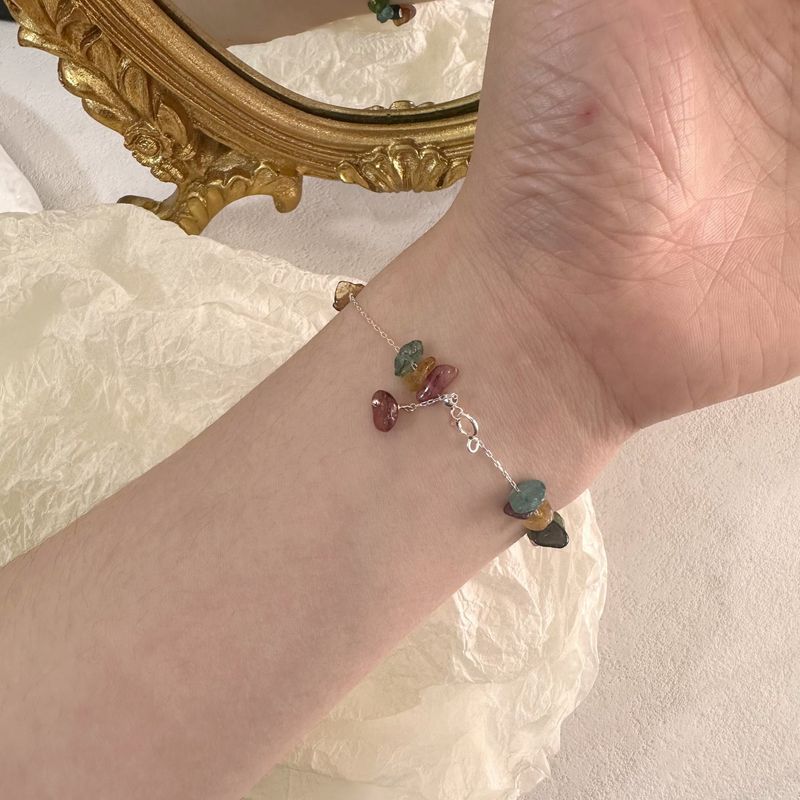Yinsn S Silvr Tourmalin Crushd Ston Badd Pull Cord Braclt Colorful Morandi Color Hand Jwlry High-nd Ins_voghion.com
