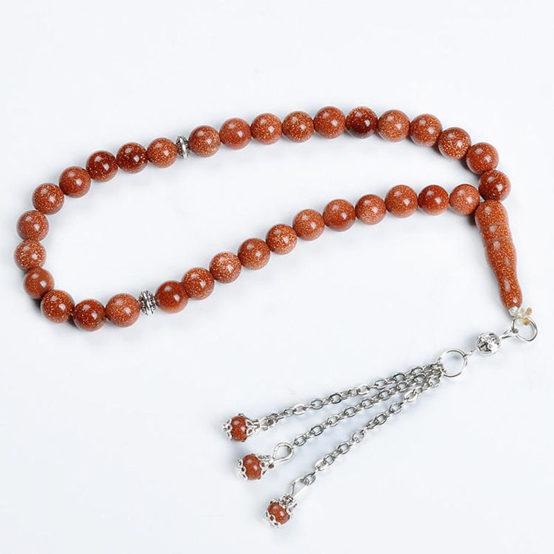 33 10mm Exquisite Gold Sand Stein Muslimischen Armband Islamischen Gebet Perlen Handgemachte Original Design_voghion.com