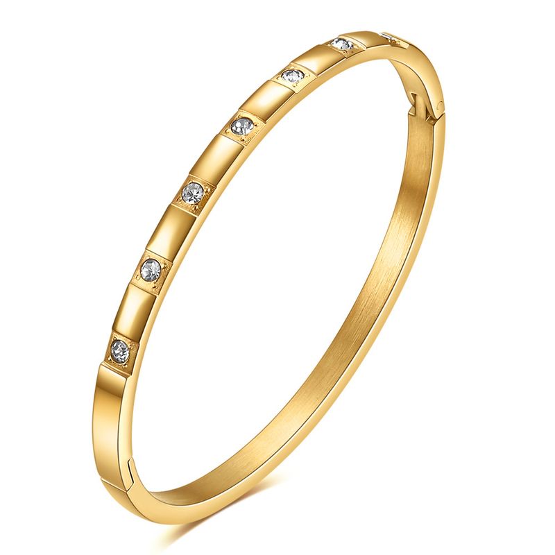 Ladies Wide 4mm Zircon 304 Stainless Steel Fashion Couple Simple Bracelet_voghion.com