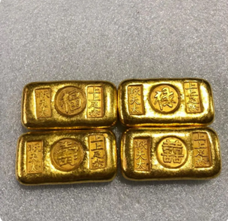 1pcs china antique Collection rotundity golden bar gold bullion ingot Family decoration metal handicraft_voghion.com