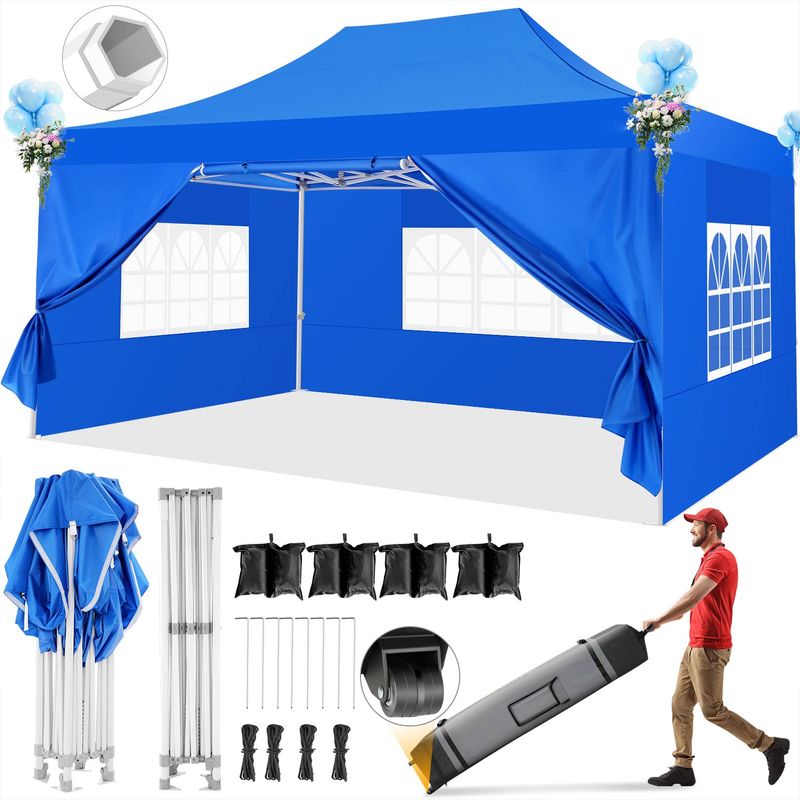 Canopy 10x15 Pop Up Canopy Tent Heavy Duty With 4 Sidewalls,UPF50+ And Waterproof 1500mm,3 Height Adjustable,Commercial Instant Tent_voghion.com