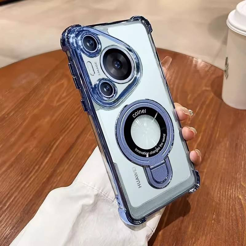 Pura 70/Mate 60 & Honor Magic 6 Magnetic Shockproof Case - Electroplated Metal Frame With Gradient Color, Built-in Kickstand & 360° Full Protection​​_voghion.com